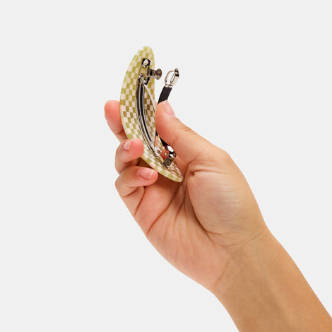 Olive Check Oval Barrette