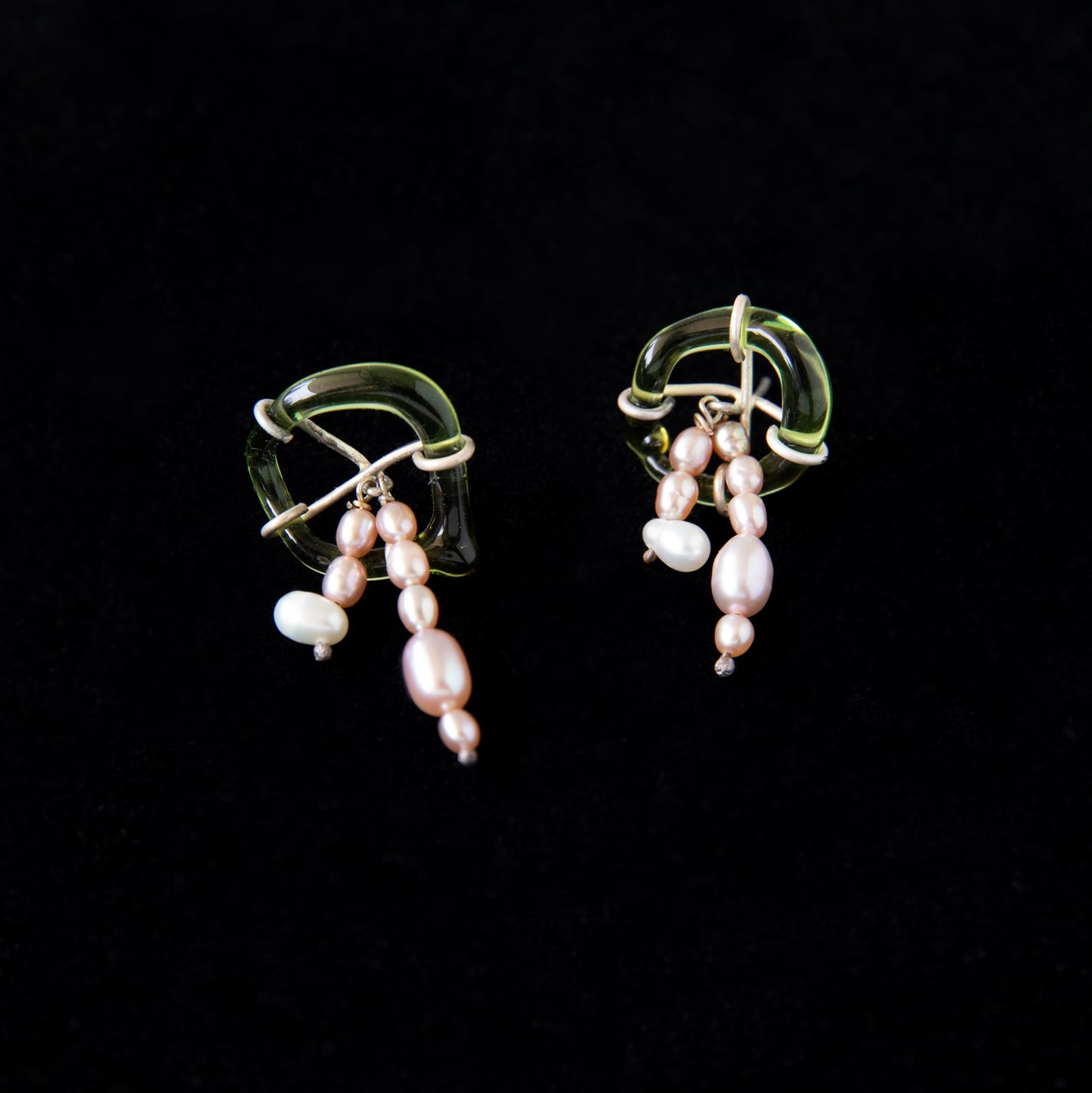 Glass and Pearl Silver Earrings