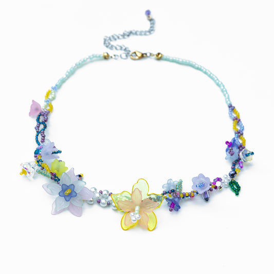 Yellow and Blue Floral Necklace
