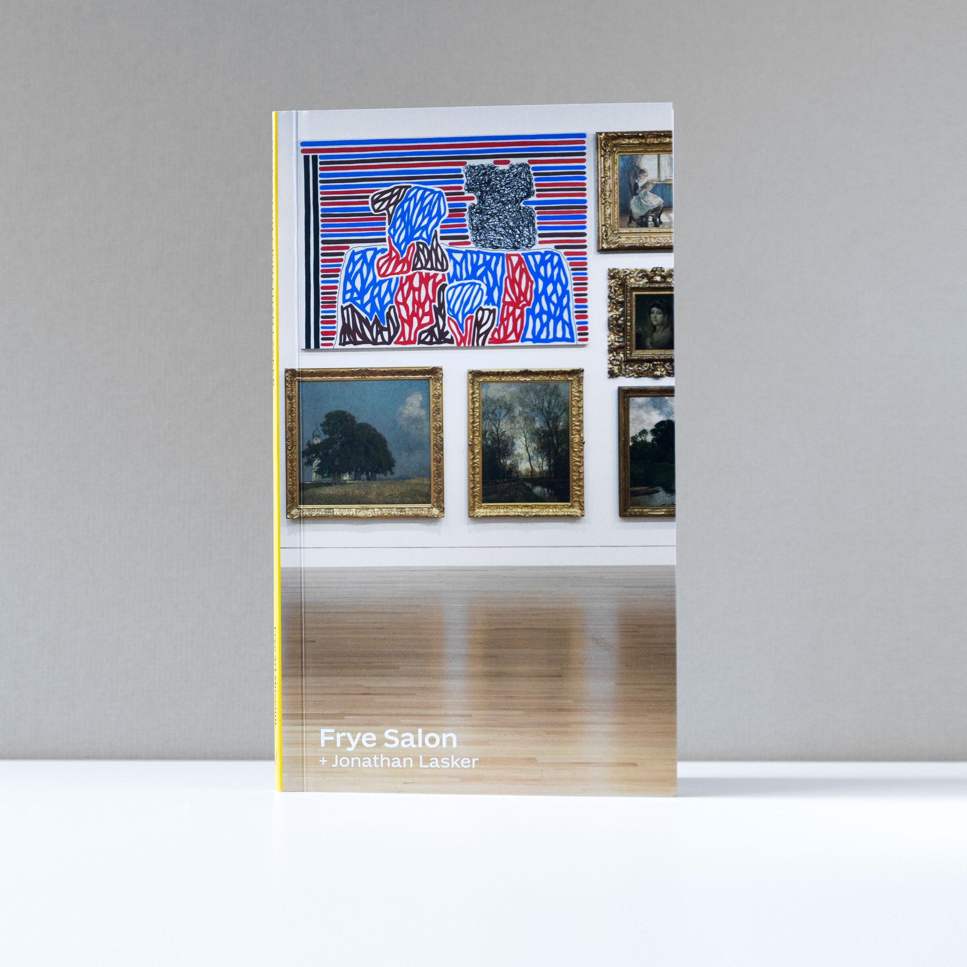 Book cover with images of art displayed on a wall, titled 'Frye Salon' by Jonathan Lasker.