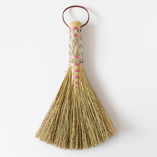 Handwoven Mini Broom with Pink Detail
