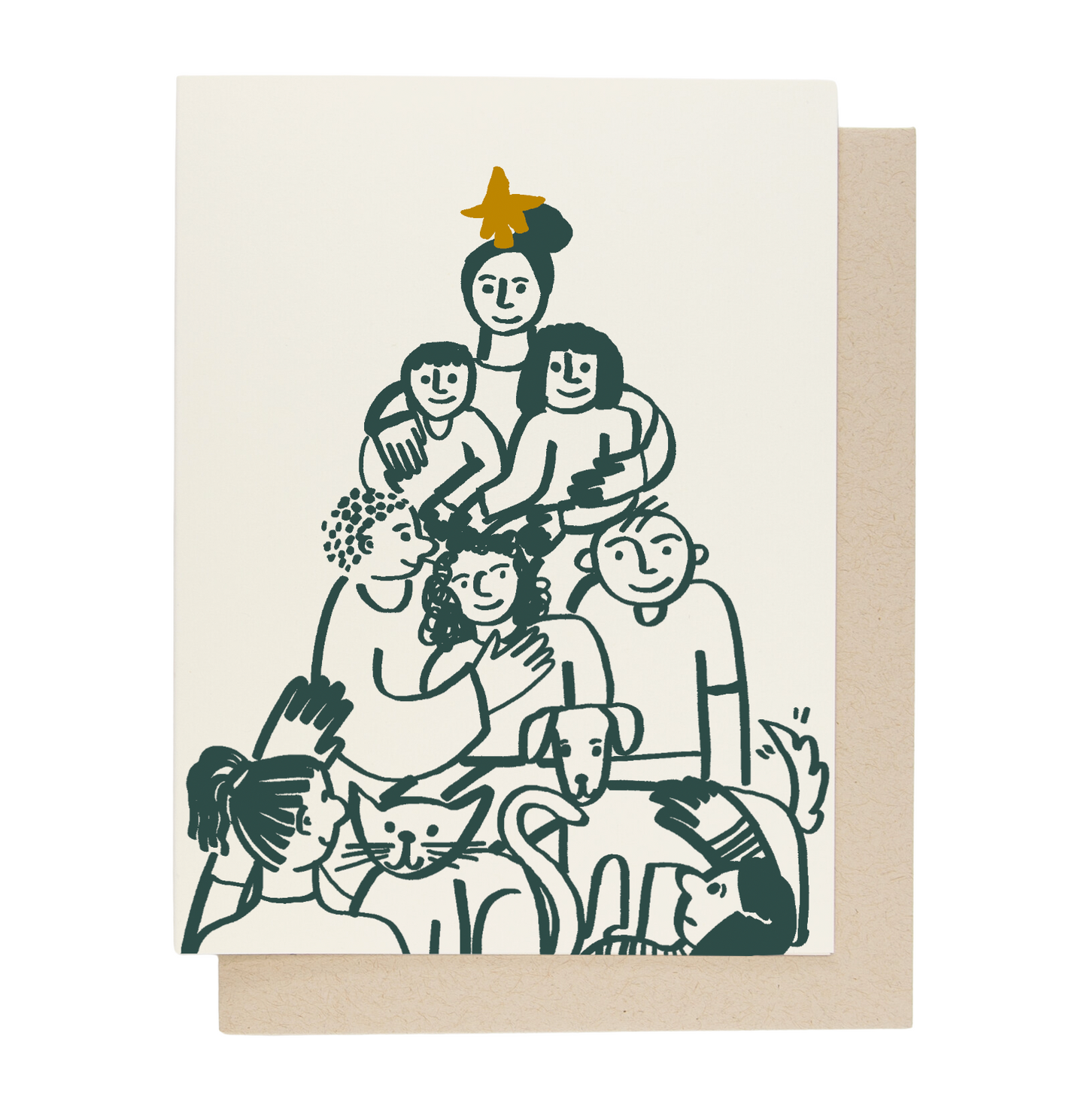 Illustrated family with pets on a greeting card