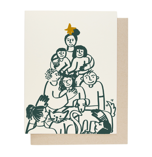 Illustrated family with pets on a greeting card