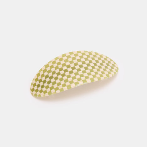 Olive Check Oval Barrette